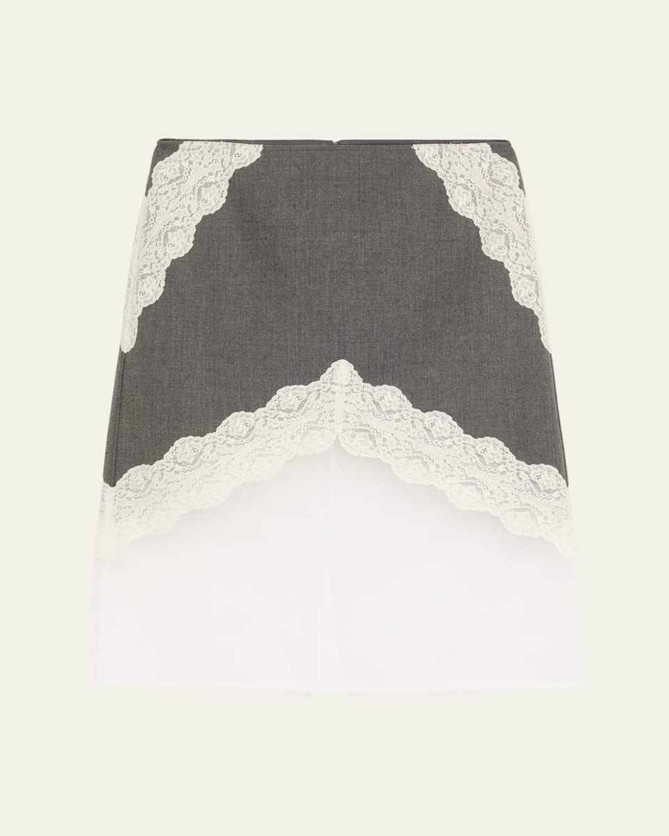Lace-Trim Wool And Organza Midi Skirt